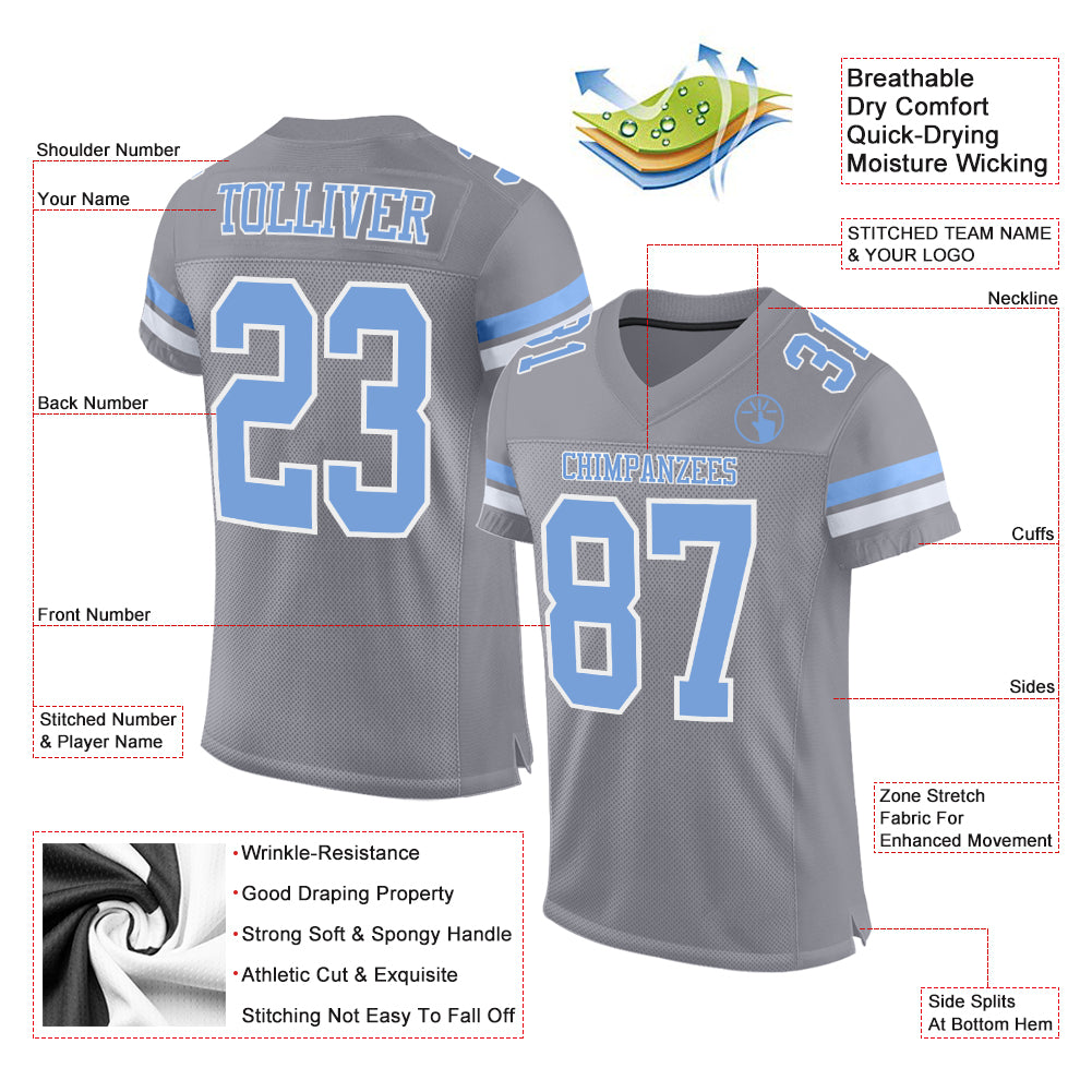 Cheap Custom Light Blue White-Gray Hockey Lace Neck Jersey Free Shipping – CustomJerseysPro