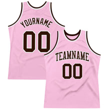 Load image into Gallery viewer, Custom Light Pink Brown-White Authentic Throwback Basketball Jersey