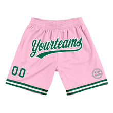 Laden Sie das Bild in den Galerie-Viewer, Custom Light Pink Kelly Green-White Authentic Throwback Basketball Shorts