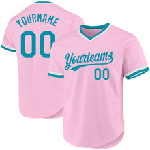 Загрузить изображение в средство просмотра галереи, Custom Light Pink Teal-White Authentic Throwback Baseball Jersey
