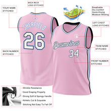 Laden Sie das Bild in den Galerie-Viewer, Custom Light Pink Black-Light Blue Authentic Throwback Basketball Jersey