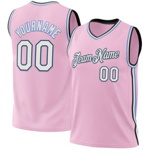 Laden Sie das Bild in den Galerie-Viewer, Custom Light Pink Black-Light Blue Authentic Throwback Basketball Jersey