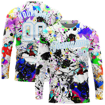 Custom Graffiti Pattern White-Light Blue Splashes 3D Long Sleeve Performance T-Shirt