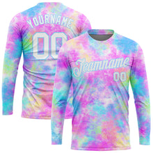 Загрузить изображение в средство просмотра галереи, Custom Tie Dye White-Light Blue Watercolor Gradient 3D Long Sleeve Performance T-Shirt