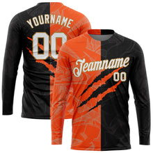 Load image into Gallery viewer, Custom Graffiti Pattern White-Old Gold Scratch 3D Long Sleeve Performance T-Shirt