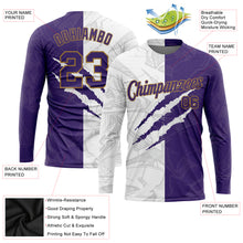 Load image into Gallery viewer, Custom Graffiti Pattern Purple-Old Gold Scratch 3D Long Sleeve Performance T-Shirt