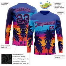 Загрузить изображение в средство просмотра галереи, Custom Royal Navy-Pink Hawaii Palm Trees 3D Pattern Long Sleeve Performance T-Shirt