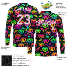 Загрузить изображение в средство просмотра галереи, Custom 3D Pattern Bright Multicolored Halloween Pumpkins And Bats Long Sleeve Performance T-Shirt