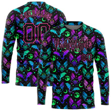 Загрузить изображение в средство просмотра галереи, Custom 3D Pattern Bright Multicolored Halloween Bats Long Sleeve Performance T-Shirt
