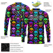 Загрузить изображение в средство просмотра галереи, Custom 3D Pattern Bright Multicolored Halloween Skulls Long Sleeve Performance T-Shirt