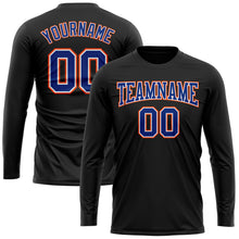 Load image into Gallery viewer, Custom Black Royal Orange-White Long Sleeve Performance T-Shirt