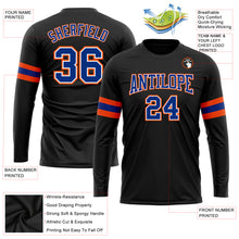 Load image into Gallery viewer, Custom Black Royal Orange-White Long Sleeve Performance T-Shirt