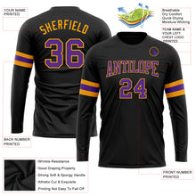 Load image into Gallery viewer, Custom Black Purple-Gold Long Sleeve Performance T-Shirt