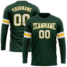 Load image into Gallery viewer, Custom Green White-Gold Long Sleeve Performance T-Shirt