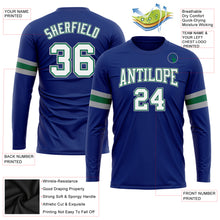 Load image into Gallery viewer, Custom Royal White Kelly Green-Gray Long Sleeve Performance T-Shirt