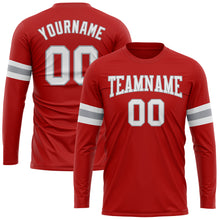 Load image into Gallery viewer, Custom Red White-Gray Long Sleeve Performance T-Shirt