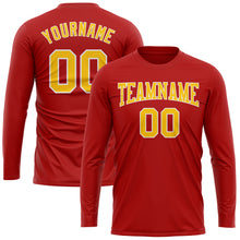 Load image into Gallery viewer, Custom Red Gold-White Long Sleeve Performance T-Shirt