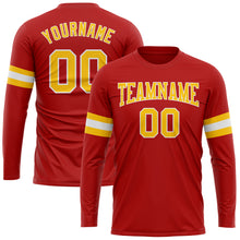 Load image into Gallery viewer, Custom Red Gold-White Long Sleeve Performance T-Shirt