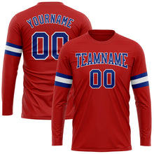 Load image into Gallery viewer, Custom Red Royal-White Long Sleeve Performance T-Shirt