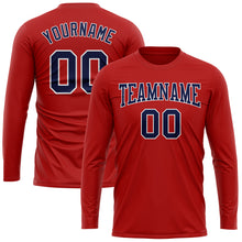 Load image into Gallery viewer, Custom Red Navy-White Long Sleeve Performance T-Shirt