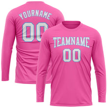 Load image into Gallery viewer, Custom Pink White-Light Blue Long Sleeve Performance T-Shirt