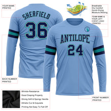 Load image into Gallery viewer, Custom Light Blue Navy Gray-Aqua Long Sleeve Performance T-Shirt