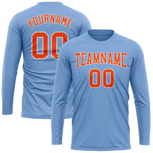 Load image into Gallery viewer, Custom Light Blue Orange-White Long Sleeve Performance T-Shirt
