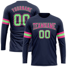 Load image into Gallery viewer, Custom Navy Pea Green-Pink Long Sleeve Performance Salute To Service T-Shirt