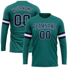 Загрузить изображение в средство просмотра галереи, Custom Aqua Navy-White Long Sleeve Performance T-Shirt