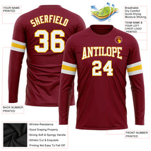 Load image into Gallery viewer, Custom Crimson White-Gold Long Sleeve Performance T-Shirt