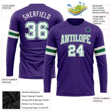 Load image into Gallery viewer, Custom Purple White-Kelly Green Long Sleeve Performance T-Shirt