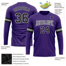 Load image into Gallery viewer, Custom Purple Black-Gray Long Sleeve Performance T-Shirt
