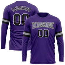 Load image into Gallery viewer, Custom Purple Black-Gray Long Sleeve Performance T-Shirt