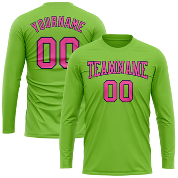 Custom Neon Green Pink-Navy Long Sleeve Performance T-Shirt