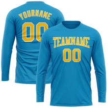 Load image into Gallery viewer, Custom Panther Blue Gold-White Long Sleeve Performance T-Shirt