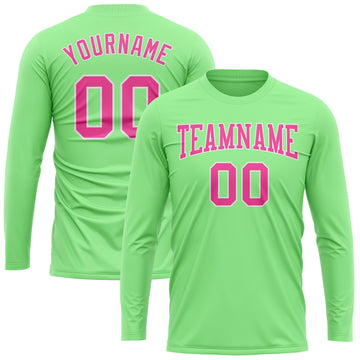 Custom Pea Green Pink-White Long Sleeve Performance T-Shirt