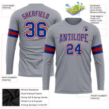 Load image into Gallery viewer, Custom Gray Royal-Red Long Sleeve Performance T-Shirt