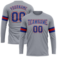 Load image into Gallery viewer, Custom Gray Royal-Red Long Sleeve Performance T-Shirt