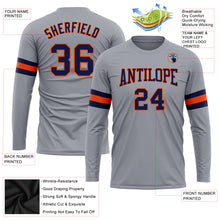 Load image into Gallery viewer, Custom Gray Navy-Orange Long Sleeve Performance T-Shirt