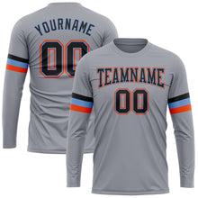 Load image into Gallery viewer, Custom Gray Black Powder Blue-Orange Long Sleeve Performance T-Shirt