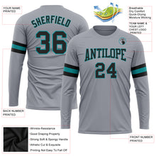 Load image into Gallery viewer, Custom Gray Black-Aqua Long Sleeve Performance T-Shirt