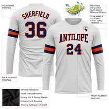 Load image into Gallery viewer, Custom White Navy-Orange Long Sleeve Performance T-Shirt