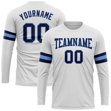 Load image into Gallery viewer, Custom White Navy-Light Blue Long Sleeve Performance T-Shirt