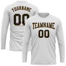 Load image into Gallery viewer, Custom White Black-Old Gold Long Sleeve Performance T-Shirt