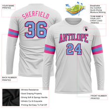 Load image into Gallery viewer, Custom White Light Blue Black-Pink Long Sleeve Performance T-Shirt