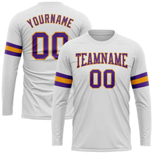 Load image into Gallery viewer, Custom White Purple-Gold Long Sleeve Performance T-Shirt