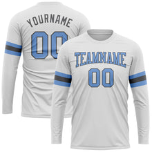 Load image into Gallery viewer, Custom White Light Blue-Steel Gray Long Sleeve Performance T-Shirt