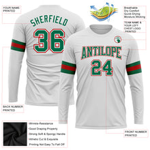 Load image into Gallery viewer, Custom White Kelly Green-Red Long Sleeve Performance T-Shirt