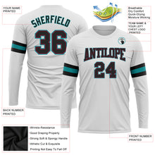 Load image into Gallery viewer, Custom White Black Crimson-Aqua Long Sleeve Performance T-Shirt