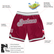 Laden Sie das Bild in den Galerie-Viewer, Custom Maroon White Pinstripe Gray-White Authentic Basketball Shorts